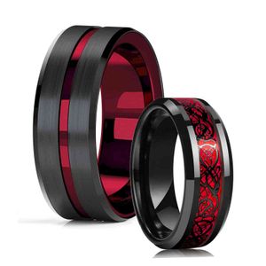 Ringar Tungsten Karbid Mens och Women Wedding Ring mm Röd Celtic Dragon Inlaid Retro Carbon Fiber Ring