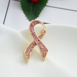 Pink Rhinestone Bowtie Brooches Ribbon Breast Cancer Awareness Lapel Pin Brooch Enamel PinLapel Buttons Badges Jewelry