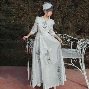 Elegant Summer Maxi White Cotton Long Dress Embroidery Women Vestido Fit and Flare Evening Party Fraiy 210603