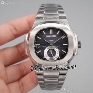 2022 5726 Annual Calendar Moon Phase Automatic Mens Watch Steel Case Gray Textured Dial Stick Stainless Steel Bracelet 6 Styles Watches Puretime01 E18SS-K11