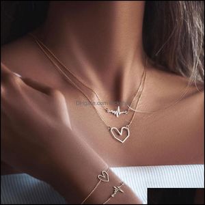 Pingentes joalheria20pcs/lote de camada dupla batida card￭aca Chain Chain Metal Metal Heart Pingente Pingente Colares Mulheres Amor Charcker Colar Colar Je