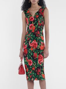 Granatapfel-Print Damen-Etuikleid, sexy, ärmellose Partykleider mit doppeltem V-Ausschnitt