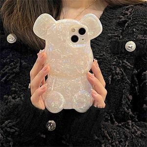 Stylish Cartoon 3D Bear Shell Pettern Phone Case For iPhone 13 12 11 Pro Max X XS XR Luxury Shockproof Soft Silicone Back Cover AA220308