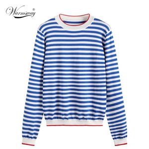 Spring Autumn Women Sweater Pullover Fashion Striped O-Neck Casual Knitting Stretchy Base Sweaters Long Sleeve B-128 210914