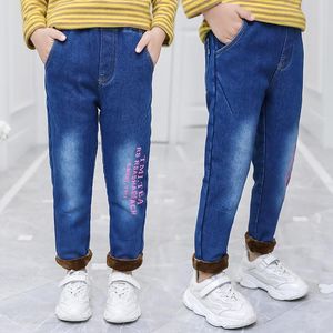 Jeans 2021 Mode vinter för tjejer Tonårsbarn Elastiska midja Denim Byxor Barnbyxor Kläder 4-13t