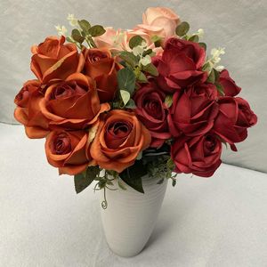 Dekoracyjne kwiaty wieńce jedwabne pieniądze liść długi szyja róża bukiet sztuczny weselny ogród DIY dekoracji Pography rekwizyty symulacja