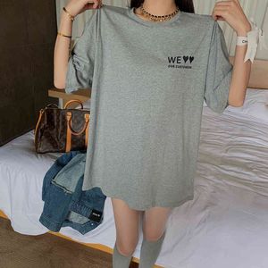 round neck short-sleeved letter printing bottoming shirt tops women spring stretch cotton inner T-shirt 210429