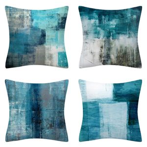 Capas de travesseiro de flanela de pelúcia curto capa azul e cinza abstrato arte pintura pillowcase moderno simples amazon casa decoração almofadas almofadas capa capa capa capa de sofá 45 * 45cm