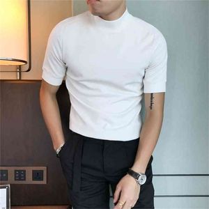 Мода футболка мужская осень зима с коротким рукавом мужская T-S Slim Fit Streetwear Turtleneck сплошная случайная футболка Homme 210716