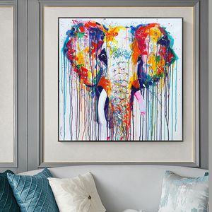 Färgglada Elephant Pictures Canvas Målning Abstrakt djur affischer och utskrifter Väggkonst för vardagsrumsdekoration