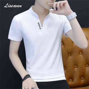 Koszulka męska Liseaven Mandarin Collar Koszulki z krótkim rękawem Brand Tee Shirt Mens Odzież 210716