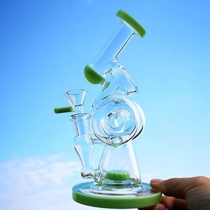 Double Recycler Oil Dab Rigs Hookahs Sidecar Bong Slitted Donut Perc Water Pipes 14mm Female Joint With Bowl 4mm Thick Glass Bongs