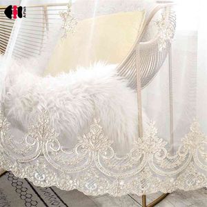 Luxury Embroidered Tulle Curtain for Living Room Floral Bottom Embroidery Elegant Romantic Bay Window Drapes zh059C 210913