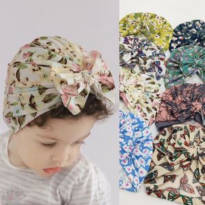 Sevimli Çiçek Baskılar Türban Yumuşak Erkek Bebek Kız Knotbow Şapka Bonnet Beanie Caps Çocuk Çocuklar Yenidoğan Bebek Şapkalar