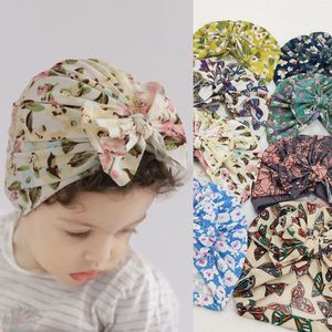 Nette Blumendrucke Turban Weiche Baby Junge Mädchen Knotbow Hut Motorhaube Beanie Caps Kinder Kinder Neugeborene Baby Kopfbedeckung