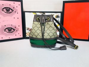 Designer Luxury Rojo Ante Ophidia Mini Textured Leather-Trimmed Suede Bucket Bag 550620 Shoulder Bag Size 19x15x9cm