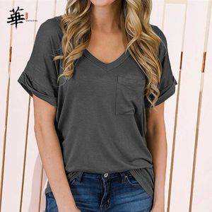 Wysokiej Jakości Topy Podstawowe Koszule Zwykłe Dla Kobiet Oversized T Shirt Top Kobiety Leopard Pocket Plus Size Odzież Odzież Kobieta Tshirts X0628