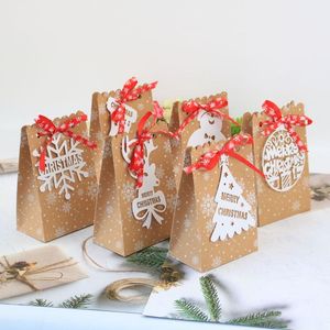 ingrosso Scatole Di Sacchetti Per Pasticceria-Regalo Wrap Kraft Paper Candy Dragee Box Packaging natalizio Artigianato Biscotti Biscotti Biscotti Avvolgimento Sacchetti di Natale Anno