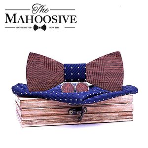 Мужской плед деревянный бабочный галстук набор полосатых боутейных платок Запонки наборы с коробкой для мужчин свадебный подарок