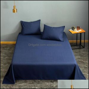 Set di lenzuola Forniture di biancheria da letto Tessili per la casa Giardino 1 pezzo Lenzuolo superiore piatto Colore blu Biancheria da letto tinta unita 2Sp per doppia Sabanas De Cama Solido