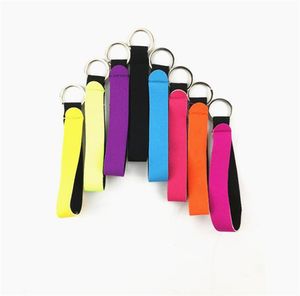 Party Favorit Solid Color Neoprene Wristlet Keychains Lanyards Strap Band Split Ring Keys Chain Holder Key Hand Wrist Lanyard Keychain Festiv Favoriter ZC242