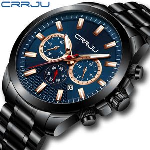 Relogio Masculino CRRJU Classic Business Chronograph Mens Watches Fashion Big Dial Full Steel Waterproof Quartz Wristwatch 210517