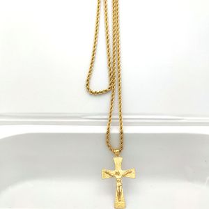 Jesus Crucifix Big Cross Pendant 22K Solid Fine Gold 18ct Thai Baht G / F Halsband 800mm Rope Chain Charming Smycken Hip Hop