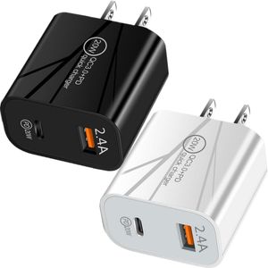 Intelligentes tragbares 12 W 2,4 A PD-Wandladegerät mit zwei Anschlüssen, Eu, US, AC, Zuhause, Reisen, USB C, Typ C, Netzteile für iPhone 13, 14, 15, Samsung, Huawei, Tablet-PC, Android-Telefon