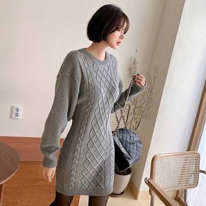 Abito maglione lavorato a maglia Autunno Inverno Moda Manica lunga Matita Donna Casual Mini aderente grigio 210529