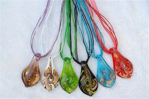 Fashion Wholesale 6color Gold Dust Necklaces handmade Murano Lampwork Glass Mixed Color Stripe Waterdrop Pendant Necklace Jewelry Gift