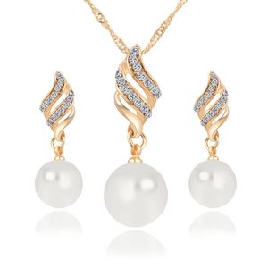 Earrings & Necklace Trendy Jewelry Set Artificial Pearl For Women Wedding Fashion Water Drop Rhinestones Sets