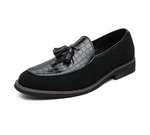 Couro de patente artesanal e camurça homens vestido sapatos de casamento festa formal borla penny mocassins designer homens sapato