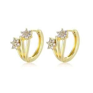 Hoop Huggie Simple Classic Six-Star Prong Inlaid Zircon Gold Earrings for Women Brand Designer Claw Round Wholesale