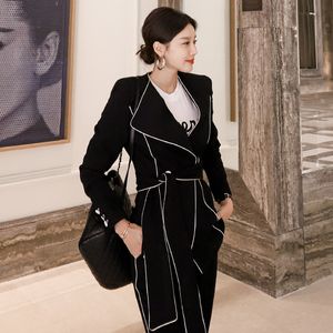 Office Ladies Blazer Black Slim Women Suit Korean Lace Up Jacket & High Waist Pant Female 2 Pieces Set 210416