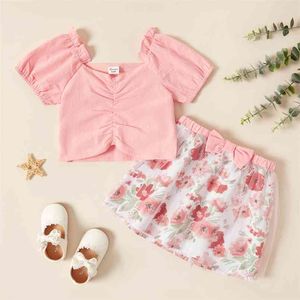 Trendy Toddler فتاة أعلى و BOWKNOT تنورة طباعة الأزهار 210528