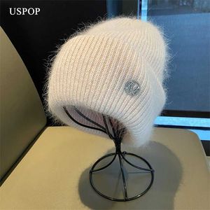 USPOP冬の帽子女性ニットビーニーダイヤモンドレター厚い柔らかいウサギの髪の頭蓋骨211119