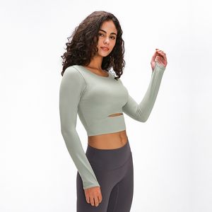 L-2032 Укороченные рубашки Slim Fit Толстовки с чашечками Беговая одежда Топы для йоги с длинным рукавом Спорт на открытом воздухе Пальто Куртка Женская толстовка с капюшоном Одежда для фитнеса