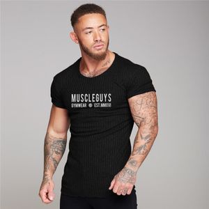 New Fashion Men T Shirts Summer Compression Top Tees Mens Clothing Short Sleeve Casual O Neck Knitted Fitness Tshirt Sportswear 210421