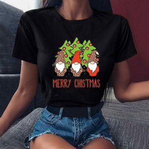 Kadın T-shirt Merry Christmas Santa Baskılı Artı Boyutu Kadın Tee Xmas Mektup Karikatür Kısa Kollu Navidad T Gömlek Koszulka Damska Tops