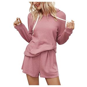 TRABALHOS FEMANOS 2021 Autumn Solid Color Pijamas Conjunto de mulheres Home Wear Loungewear PJS Sleep Homewear