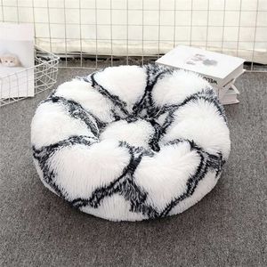 Dark Round Cat Cama Casa Macio Macio Longo Plush Cesta de Pet dormindo Saco de Dormir Puppy Caushion Esteira Portátil Suprimentos Dog 211006