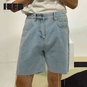 IEFB Summer High Waist Denim Shorts Mäns koreanska trendlös och tunn med grovkant och brett ben Jeans Shorts Fashion 9Y7421 210524