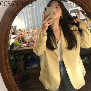 Gula Kvinnor Blazers Sweet Koreanska Höstkläder Elegant kontor Lady Ropa Mujer Work Mujeres Abrigos 17420 210415