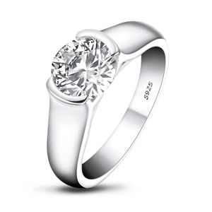 Lesf 925 Prata Mulheres Engajamento Jóias 2 CT Rodada Corte Sona Diamante Casamento Bezel Set Anéis Presente