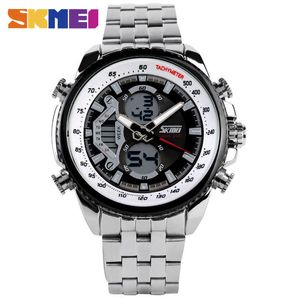 SKMEI Uomo Sport Digitale Moda Casual Orologi Acciaio inossidabile Argento Orologio da polso Led Orologio al quarzo resistente all'acqua Relogio Masculino X0524