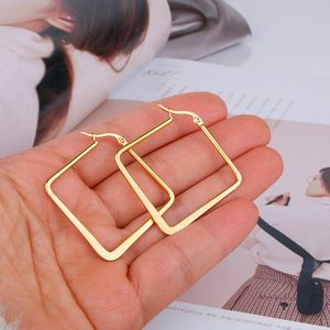 Stainless Steel Hoop Earring For Women Gold Color Square Classic Style Laids Ear Accessories Daily Fashion Jewelry E0162 & Huggie
