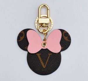 Mignon Bowknot Souris Tête Motif Porte-clés Boucle Amoureux Voiture Porte-clés À La Main En Cuir Designers Marque Lettre Imprimer Porte-clés Hommes Femmes Sac Pendentif Accessoires Cadeau