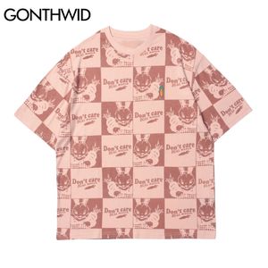 Magliette da uomo streetwear harajuku casual coniglio carota stampa plaid manica corta magliette hip hop cotone allentato magliette top 210602