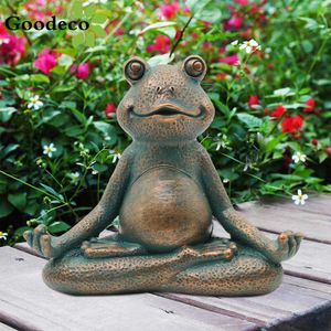 Goodeco mini yoga kurbağa heykeli bahçe dekorasyon aksesuarları meditasyon kurbağa minyatür heykelcik kurbağa ev figürinler minyatürleri 210607