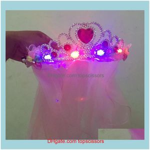 Headband Aessories & Tools Hair Productschildrens Wedding Headdress Wreath Korean Long Yarn Light Crown Veil Wholesale Drop Delivery 2021 Ua